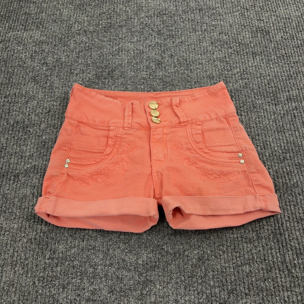 Bamba Shorts Girls‎ Size 8 Coral Cotton Blend Embroidered High Waist Casual Boho
